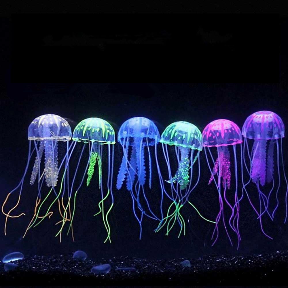 Danmu Art 6pcs 1.96" x 5.51" Glowing Effect Fluorescent Artificial Jellyfish Ornament for Fish Tank Aquarium Decoration
