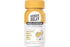 Wonderbelly Multi-Symptom Medicine, Anti-Diarrhea & Upset Stomach Relief with Bismuth Subsalicylate, Orange & Crème, 48 Chewable Tablets