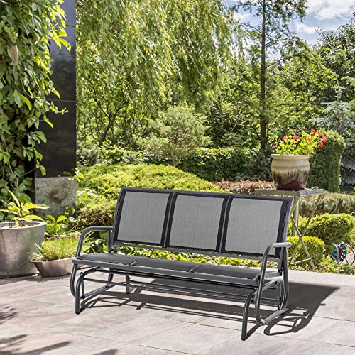 Outsunny 2-Sitzer Schaukelstuhl Gartenbank mit Schaukelmechanismus Gartenschaukel Sitzbank aus Metall Parkbank bis 300 kg belastbar Gartenmöbel für Garten, Terrasse, 120 x 70 x 85 cm Dunkelgrau – Bild 3