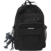 JARKJARD Cute Aesthetic Backpack Kawaii Backpack for School with Cute Pendant Casual Daypack Middle Student Travel College Bookbag for Girls Large Capacity(Black)