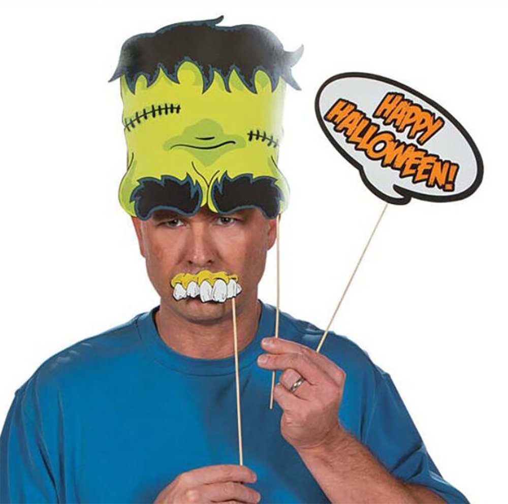 Halloween Photo Props(24 Pcs),Creative Photo Booth Props with BOO Pumpkin Essence, Batman, Horror Skull for Halloween Party