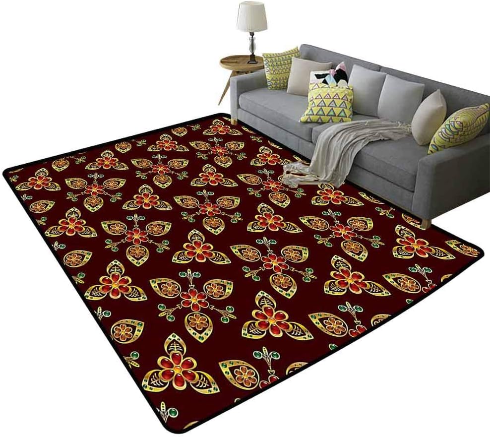 Antique Hallway Rug Classical Floral Arabesque Artistic Pattern in Vibrant Colors Artsy Image Daily use Gold Chestnut Brown, 5'x 8'(150x240cm)