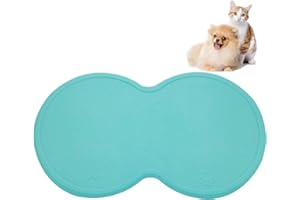 POSAPET Silicone Dog Cat Bowl Mat Waterproof Pet Feeding Mat Non-Slip Dog Placemat Water Bowl Pad (Green)
