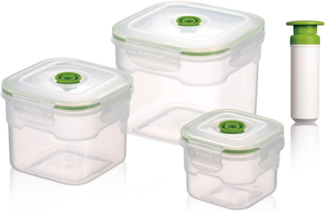 Icone realistiche di contenori per alimenti sottovuoto in plastica