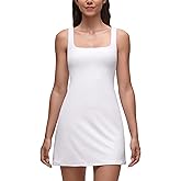 CRZ YOGA Butterluxe Linerless Square Neck Tennis Dress for Women - A Line Casual Outfits with Shelf Bra No Built-in Shorts