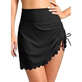 Dokotoo Women's High Waisted Swim Skirt Bottoms Ruched Scallop Trim Bathing Suit Skirts Split Tankini Swimsuit Bottom