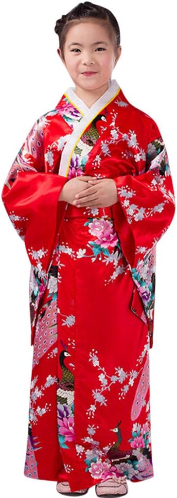 XNBZW 3Pcs Set Costumes Girls Outfits Clothes Kimono Robe Japanese Traditional Costume 1Pc Robe 1Pc Girdle 1Pc Backrest Blue Pink Red Black Sky Blue 110-150