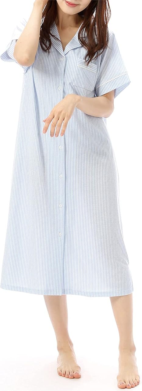 Amazon Nishiki ニシキ ネグリジェ パジャマ レディース 半袖 夏 前開き 天竺ニット ゆったり ロング丈 ルームワンピース ルームウェア 部屋着 ルームワンピース ネグリジェ 通販