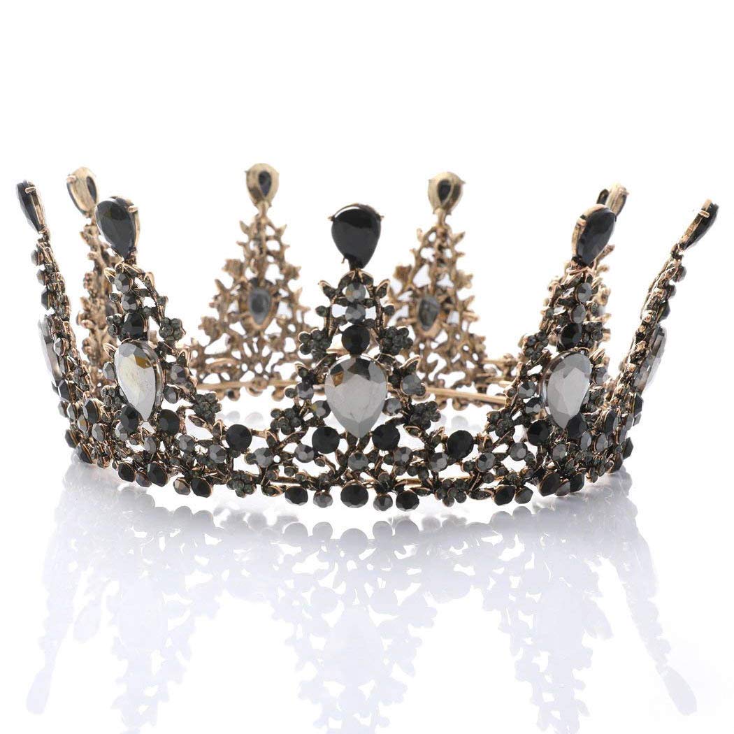 Catery Black Baroque Tiaras and Crowns Crystal Flower Bride Wedding Crowns Vintage Decorative Bride Queen Tiaras Hair Accessories for Women and Girls