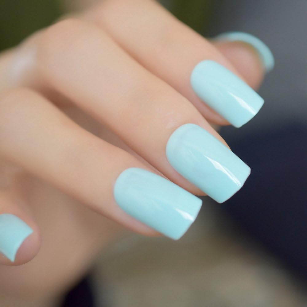 EchiQ - Pegatinas de uñas postizas de color verde claro con esmalte de