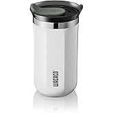 WACACO Octaroma Lungo Vacuum Insulated Coffee Mug, Double-wall Stainless Steel Travel Tumbler With Drinking Lid, 10 fl oz(300ml), Ceramic White