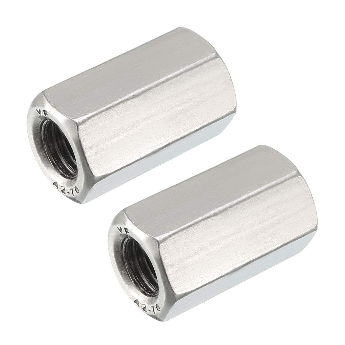 sourcing map M10 X 1.5-Pitch 30mm Length 304 Stainless Steel Metric Hex Coupling Nut, 2Pcs