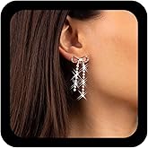 Andelaisi Boho Tassel Bow Earrings Rhinestone Chain Tassel Earrings Shine Crystal Chain Drop Earring Sparkly Chandelier Statement Earring for Women