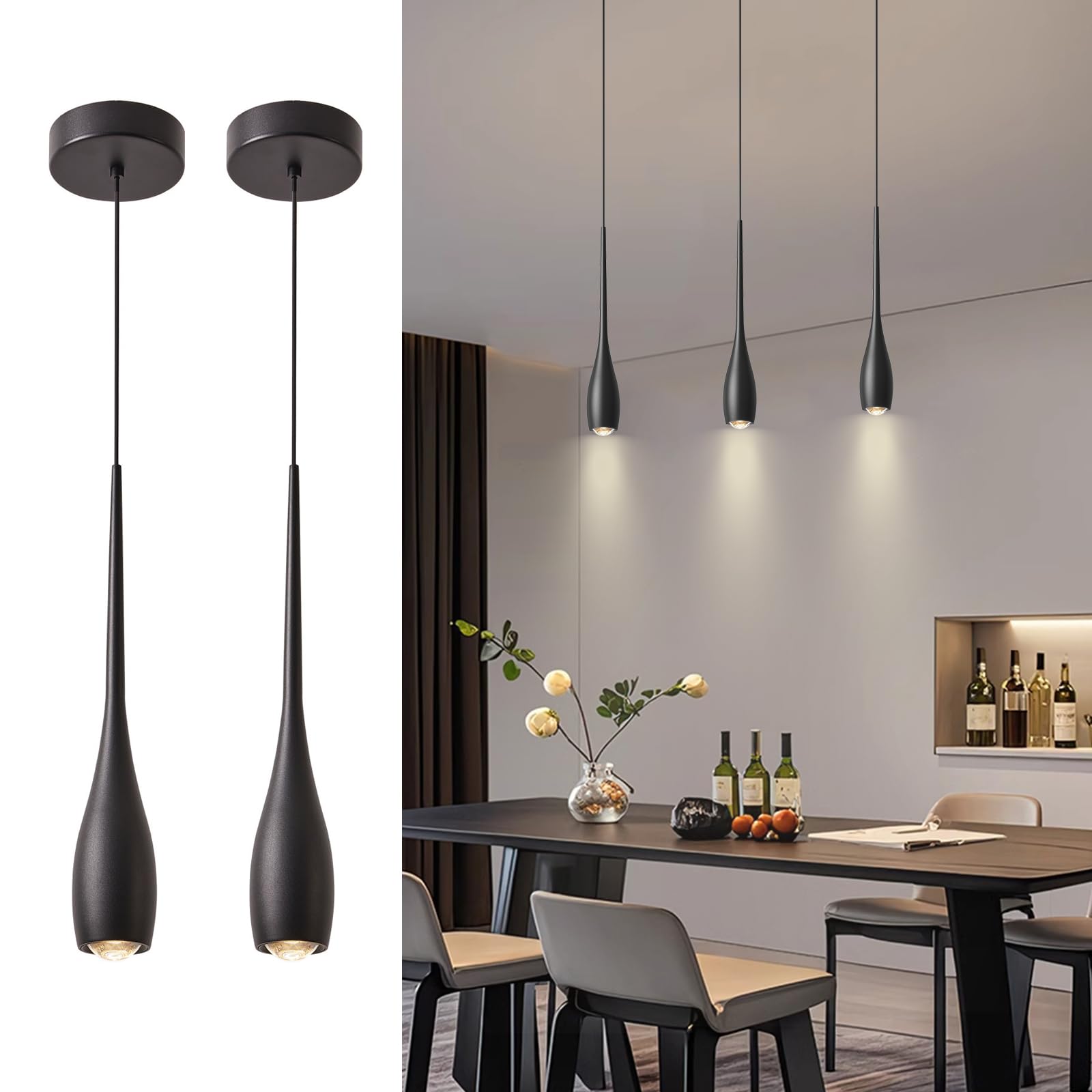 Photo 1 of JULiN HOME Black Pendant Lights Kitchen Island, Modern LED Pendant Light Fixtures, Small Mini Pendant Lighting Dimmable Hanging for Bathroom, Bar, Dining Room, Bedroom?2-Pack?
