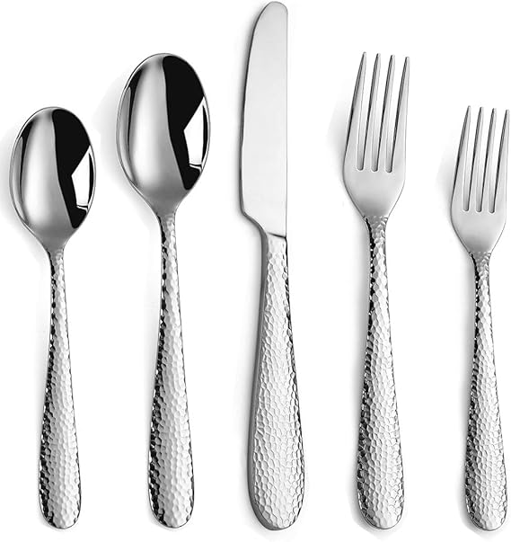 Hammered Flatware Sets, 40Piece Stainless Steel Hammered