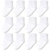 CozyWay Baby & Toddler Socks With Grippers Non Slip Crew Grip Socks for Girls and Boys Soft Comfy Cotton - 12 Pack