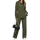 OFEEFAN Women's 2 Piece Lounge Set Travel Airport Outfits Side Slit Tracksuit Wide Leg Loungewear Baggy Comfy Sweatsuit S-3XL