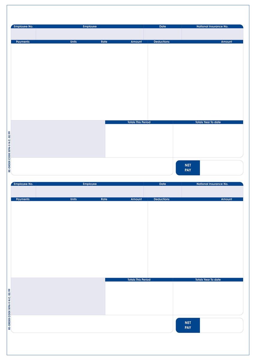 Custom Forms SE96 Sage A4 Compatible Address Pay Advice Slip
