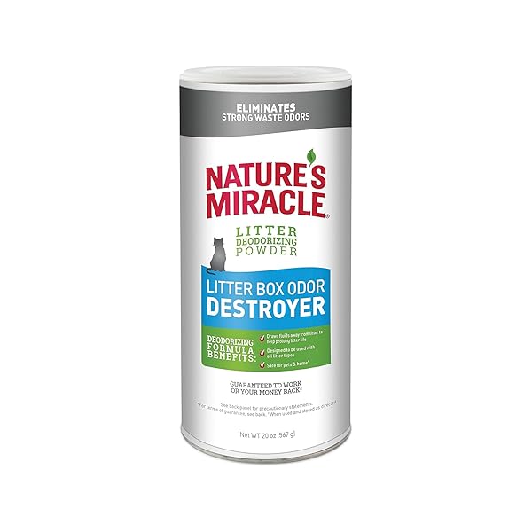 NATURE’S MIRACLE JUST FOR CATS ODOR DESTROYER LITTER POWDER, 20 OZ, WHITE