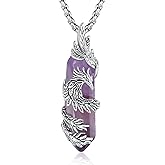 INFUSEU Elegant Phoenix Necklaces with Healing Crystal Stone for Women Men Unique Gifts, 22+2 Inch Chain
