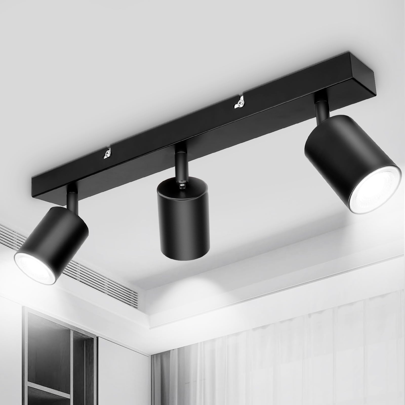 TaFiCo Black 3 Way Ceiling Spotlight Fitting - Adjustable LED Ceiling Light Fixture GU10 - Rotatable Indoor Ceiling Spotlight for Kitchen Bedroom Living Room Hallway - Bulb Not Included — image 1