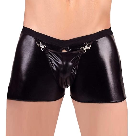 ODRD Herren Dessous Unterwäsche Verführerische Dessous Herren Kunstleder Bodysuit Unterhose mit offenem Schritt Sexy Body Ero