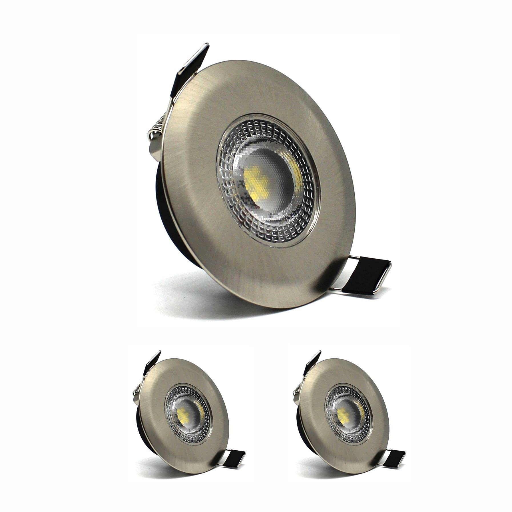 sanlumia 2X LED IP44 Bathroom Ultra Slim Spotlight, Round Recessed Ceiling Downlight, 5W 450lm, 6400K Cool White, Satin Nickel Finish