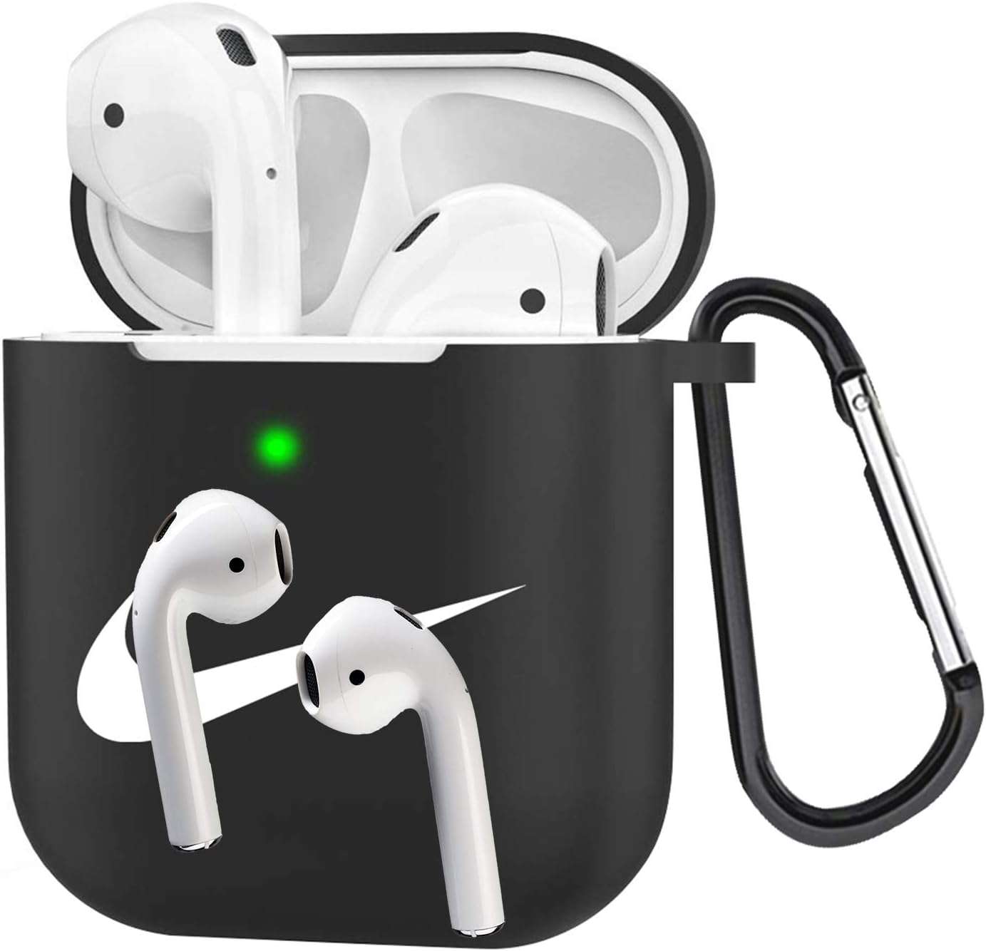 Lupct Black Naiki Compatible with Airpods 1/2 Case Soft Silicone, Cute Luxury 3D Cool Air pods Design Cover, Fun Fashion Stylish Skin, Kids Teens Boys Men Protective Keychain Kits Cases for Airpod