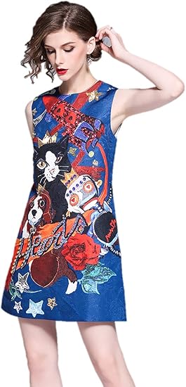 Amazon Co Jp レディース ワンピース ノースリーブ ａライン イラスト ミニドレス スパンコール アニマル ビジュー K 2xl ファッション