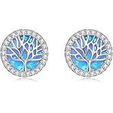 Opal Stud Earrings for Women 18K Gold Plated Flower/Leaf/Tree of life/Moon Star Universe Opal Jewelry Anniversary Christmas Gift for Teen Girls Mom Grandma Wife