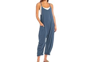 SeeLuNa Womens Casual Sleeveless Jumpsuits V-Neck Spaghetti Strap Wide Leg Romper Overalls Jumpsuit with Pockets