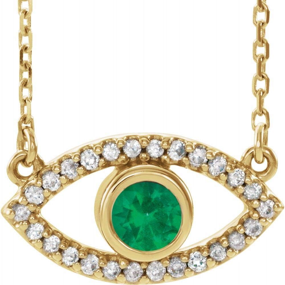 14ct Yellow Gold Emerald and White Sapphire Evil Eye Necklace, 18