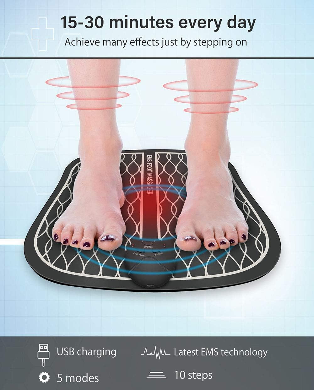 EMS Foot Massager,Folding Portable Electric Massage Mat,Muscle Stimulator Electric Foot Massage for Men&Women,Promoting Blood Circulation and Muscle Pain Relief,5 Modes,10 Intensity Levels: Health & Personal Care