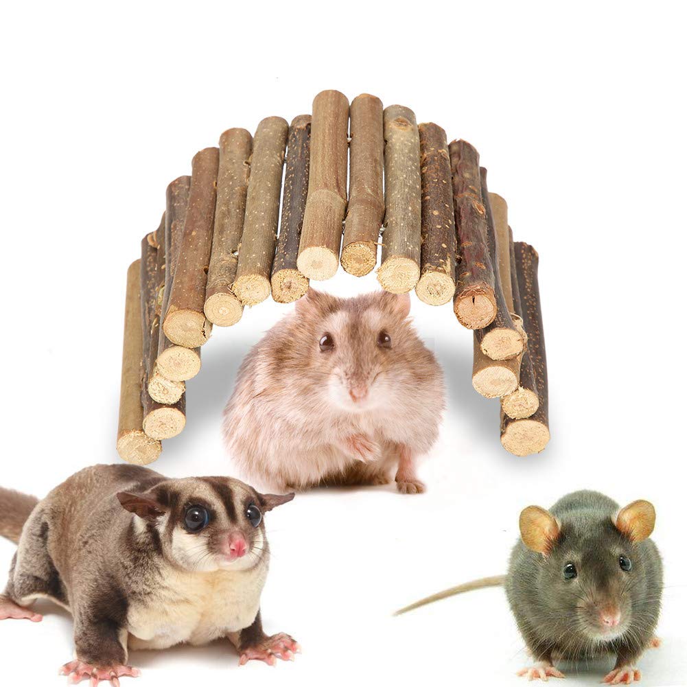 Wooden Hamster Ladder Chew Toy Bridge for Guinea Pig, Chinchilla, Ferret, and Reptile Small Animal Rodents Pet Cage Decoration (Medium)