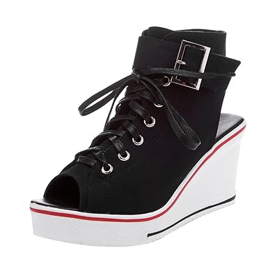 women's canvas high-heeled fashion sneaker pump shoes