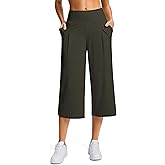 SANTINY Capri Pants for Women Wide Leg Yoga Casual Cropped Pants with Pockets Loose Tummy Control High Waist Capris