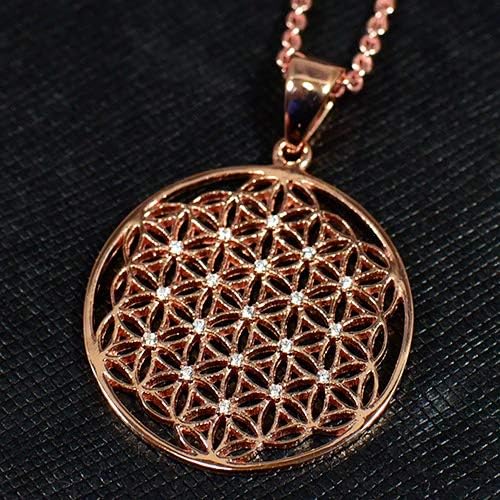 Amazon フラワーオブライフ 生命の花 キュービックジルコニア ピンクゴールドコーティング シルバー ペンダントトップ ネックレス 通販