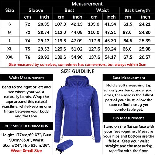 FISOUL Women's Lightweight Jacket Packable Running Windbreaker Active Outdoor Hooded Waterproof Raincoat S-XXL(Blue,X-Large)