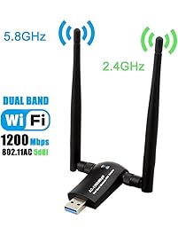 TECHKEY Wireless USB WiFi Adapter, 1200Mbps Dual Band 2.4GHz/300Mbps 5GHz/867Mbps High Gain Dual 5dBi Antennas Network WiFi USB 3.0 Desktop Laptop Windows 10/8/7/XP, Mac OS X