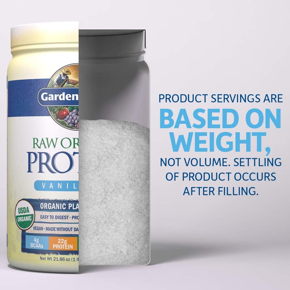 Garden of Life Raw Organic Protein Vanilla Powder, 20 Servings: Certified Vegan, Gluten Free, Organic, Non-GMO, Plant Based Sugar Free Protein Shake With Probiotics & Enzymes, 4g BCAAs, 22g Protein: Health & Personal Care