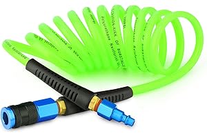 GASHER 1/4" x 10FT Green Polyurethane Air Hose with Bend Restrictor, 1/4" AMT Universal Air Coupler, for Air Compressor