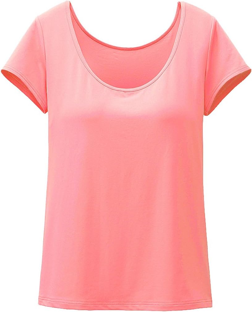 Rofala Women's Short Sleeve Summer T-Shirt with Built-in Shelf Bra Pink US 2-4