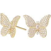 ANN BABIC CZ Butterfly Stud Earrings for Women - Cubic Zirconia Paved Butterfly Earrings - Butterfly Earrings Plated in Gold