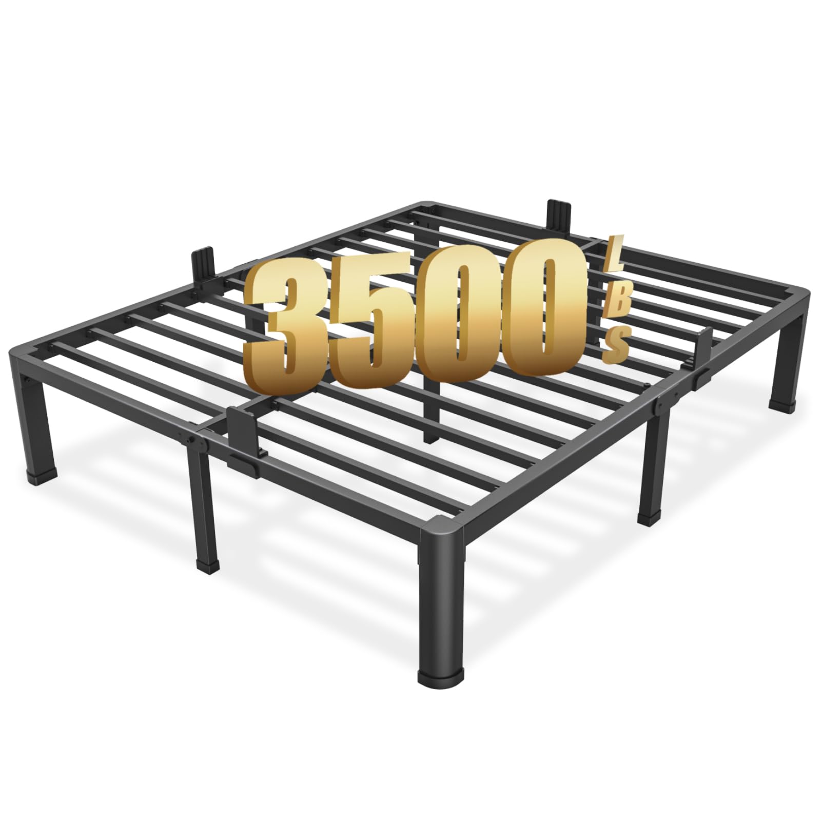 Photo 1 of FUIOBYVV Full Size Bed Frame with Round Corner Edge Legs, 14 Inch Heavy Duty Support 3500 lbs Metal Platform Bed Frame Full, No Box Spring Needed/Non-Slip/Steel Slat Support/Noise Free