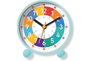 TKCHAX Analog Alarm Clock for Kids Learn to Tell Time with Colorful Dial, Silent Clock Movement, Battery Operated with Back-Light, for Kids,Teens and Nice Bedroom, Desk Decor (Blue)
