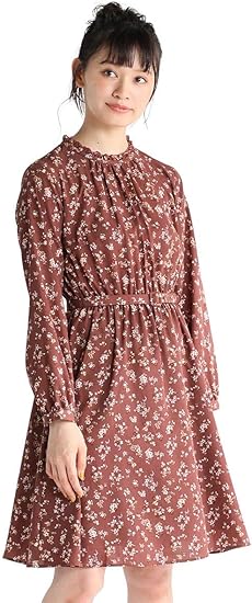 Amazon ワンピース レディース 上品 ひざ丈 ミディ 長袖 花柄 秋 秋 Honeys ハニーズ ハイネックワンピース Web限定llサイズ有 ワンピース チュニック 通販
