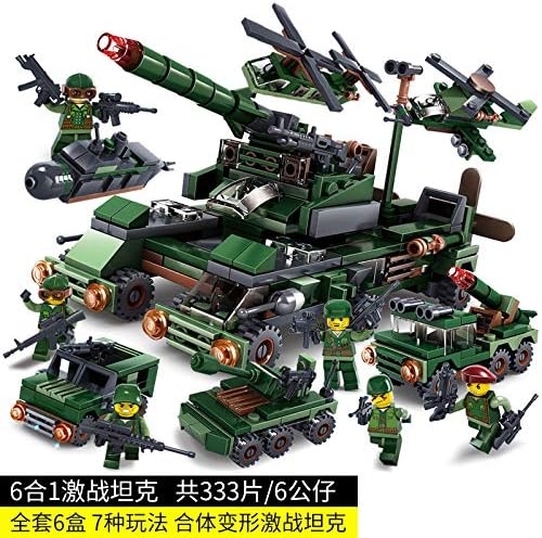 FANSDIA UK Military toy building blocks for children assembled jigsaw puzzle toy cars compatible with Lego,333 battle tanks (6 in 1)