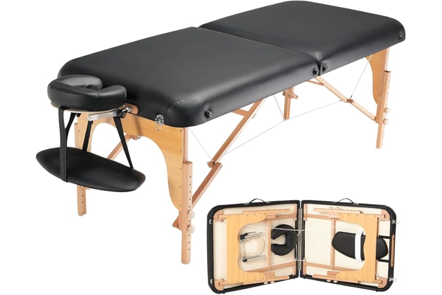 VEVOR Professional Wide Massage Table 30″ W, Heavy Duty Folding Massage Table, 750LBS, 8-Level Height Adjustable Facial Salon Tattoo Bed, Portable Spa Table with Headrest, Hand Pallet & Carrying Bag