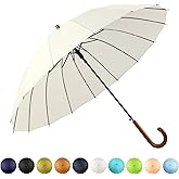 SoulRain 16 Ribs 48" Stick Umbrella Auto Open Solid Color Fashionable and Simple,Arc Classic Wood Handle,Windproof Unbreakable Stick Rain Umbrella