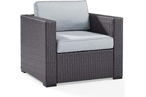 Crosley Furniture Biscayne Outdoor Chair, Wicker Patio Chairs for Porch, Deck, Balcony, Backyard, Brown with Mist Cushions